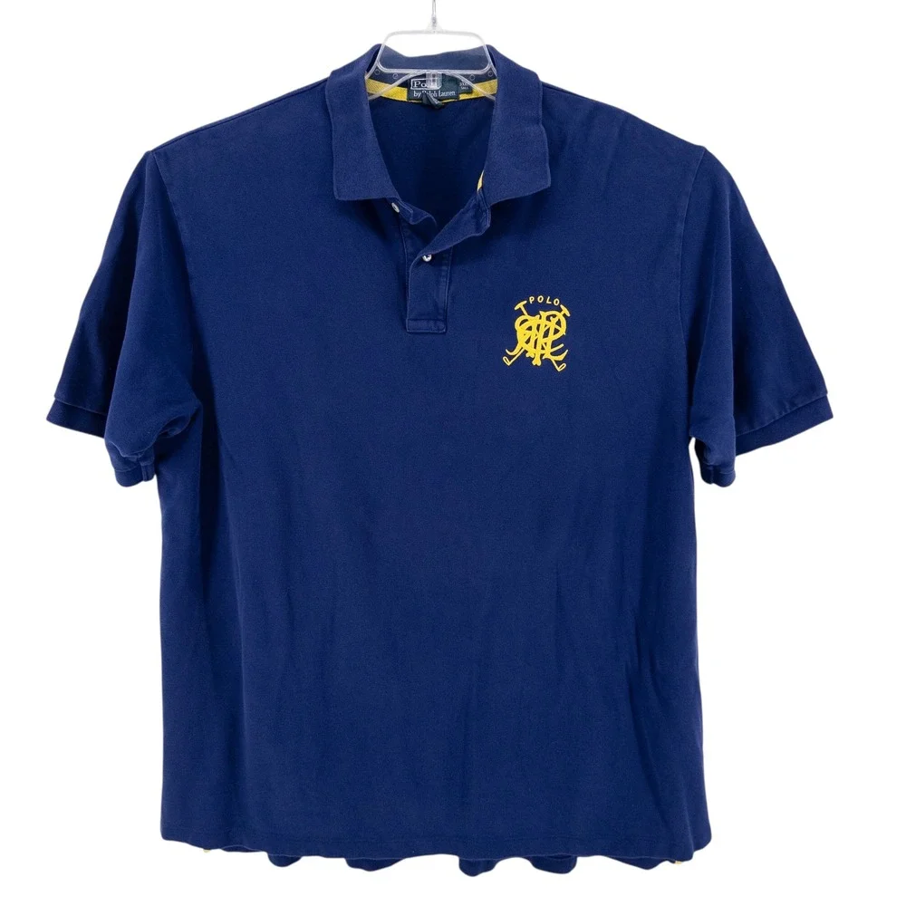 Ralph Lauren Polo Club Navy Blue 1988 Scribble Logo RLPC Vintage Polo Shirt 3XLT